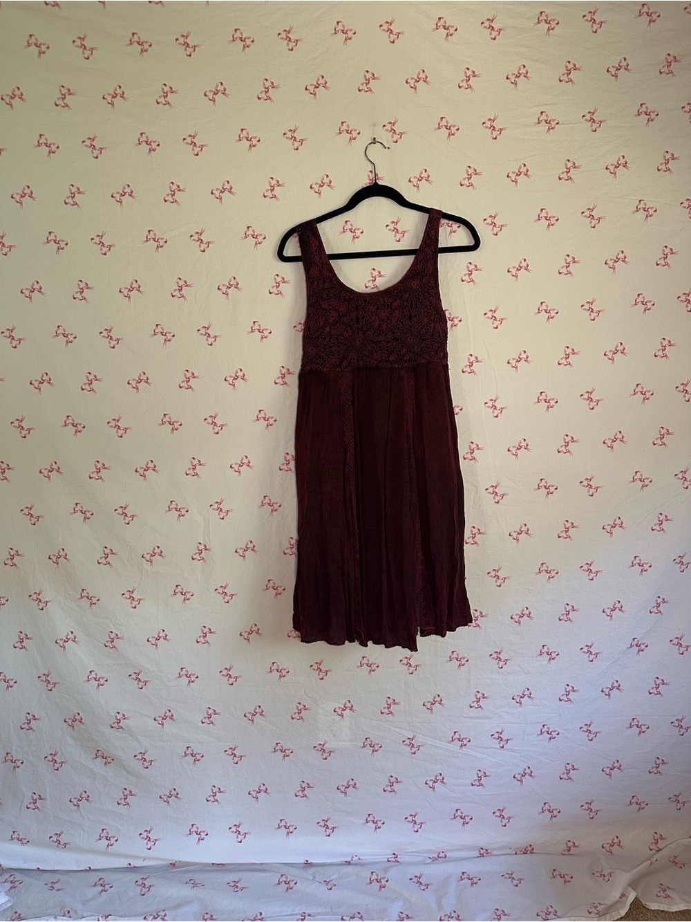 EARTHBOUND Wine Lace Bodice Midi Dress
